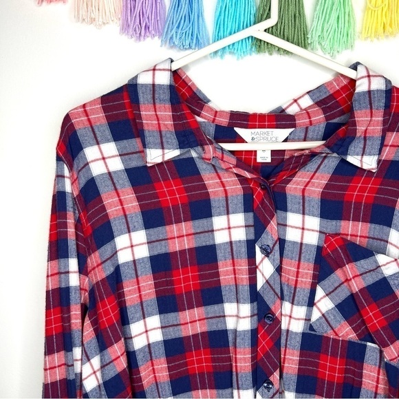 Market & Spruce Red White Blue Plaid Long Sleeve Button Shirt Stitch Fix XXL - Picture 4 of 12
